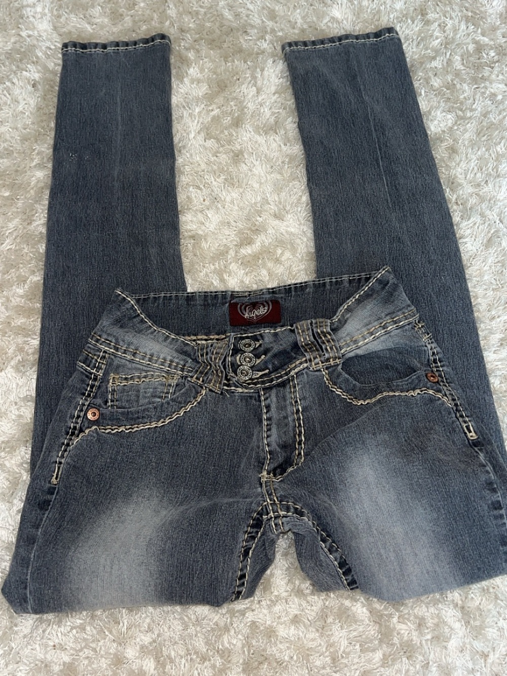 Angels Women's Skinny Jeans in Washed Gray-Blue - Picture 2 of 8